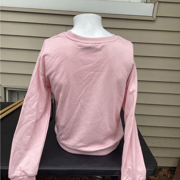 ~Bebe Sport Top medium PEONY Sleeve Sheer White Stripe On Arm Sequins Silver $49 - Picture 2 of 4